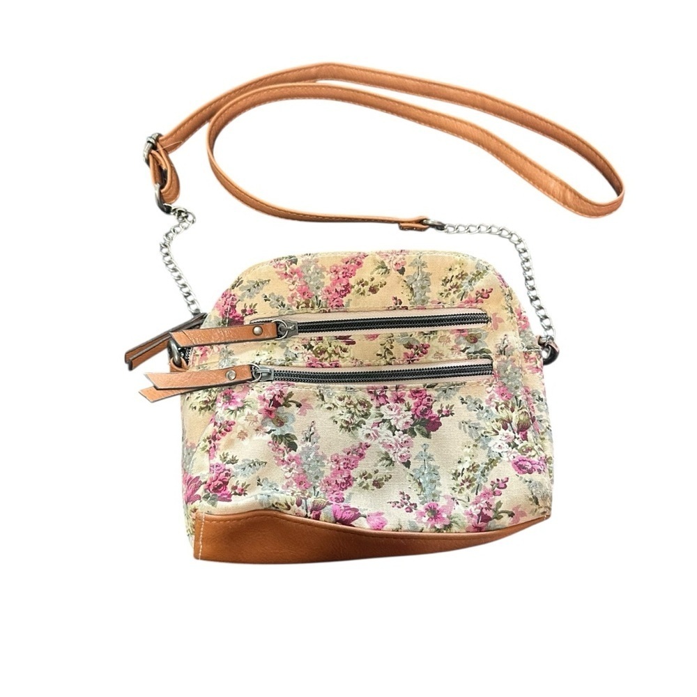 American Eagle Outfitters Floral Crossbody Bag with Tan and Silver Accents